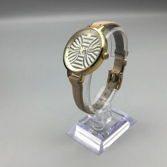 Kate Spade Metro Watch Womens 34mm Bow Stripe Dial Gold Tone New Battery - Picture 4 of 15